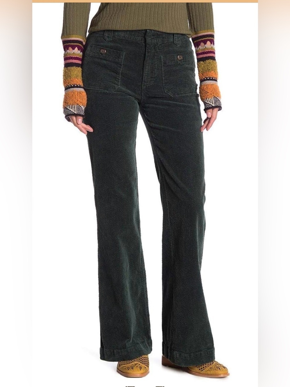 Free People Dark Green Corduroy Flared Jeans